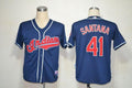 Custom Fan-Made Carlos Santana Cleveland Guardians #41 Blue Throwback Baseball Jersey