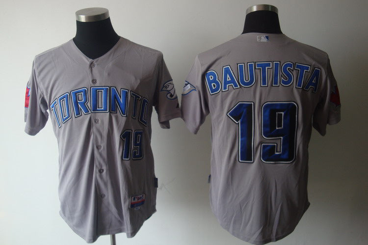 Custom Fan-Made Jose Bautista Toronto Blue Jays #19 Grey Baseball Jersey