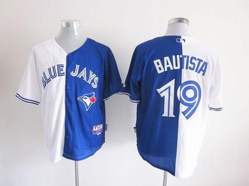 Custom Fan-Made Jose Bautista White/Blue Split Toronto Blue Jays #19 Blue Baseball Jersey