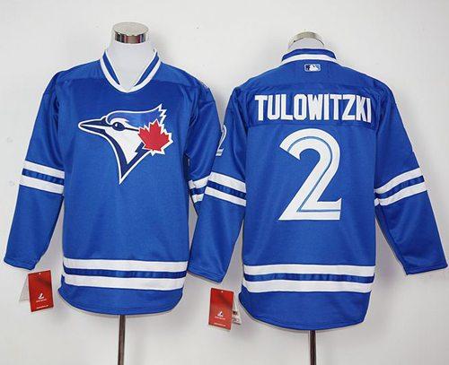 Custom Fan-Made Troy Tulowitzki Long Toronto Blue Jays #2 Blue Baseball Jersey