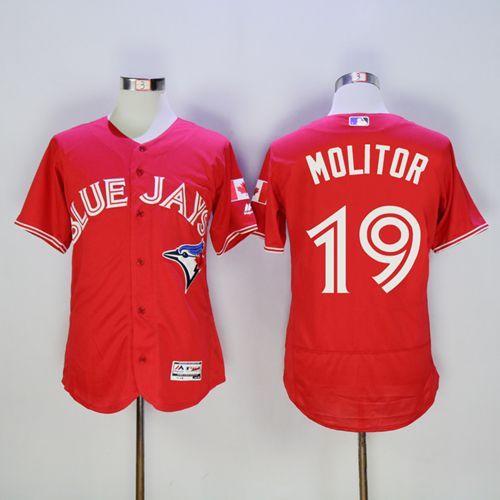 Custom Fan-Made Paul Molitor Canada Toronto Blue Jays #19 Red Baseball Jersey