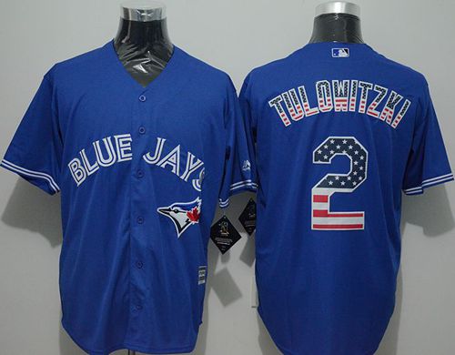 Custom Fan-Made Troy Tulowitzki USA Flag Toronto Blue Jays #2 Blue Baseball Jersey