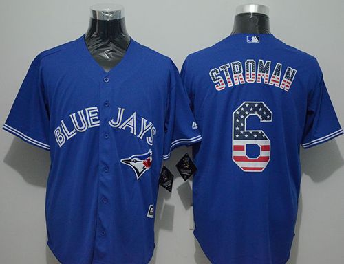 Custom Fan-Made Marcus Stroman USA Flag Toronto Blue Jays #6 Blue Baseball Jersey