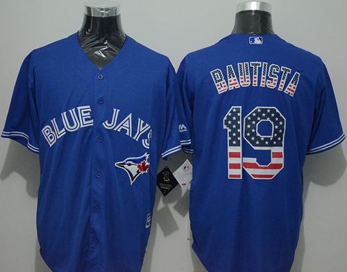 Custom Fan-Made Jose Bautista USA Flag Toronto Blue Jays #19 Blue Baseball Jersey