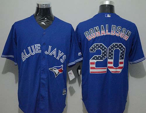Custom Fan-Made Josh Donaldson USA Flag Toronto Blue Jays #20 Blue Baseball Jersey