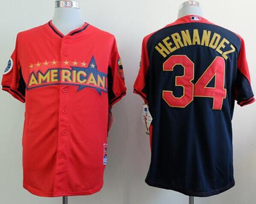 Custom Fan-Made Felix Hernandez Red/Navy BP Seattle Mariners #34 2014 All-Star Edition Baseball Jersey
