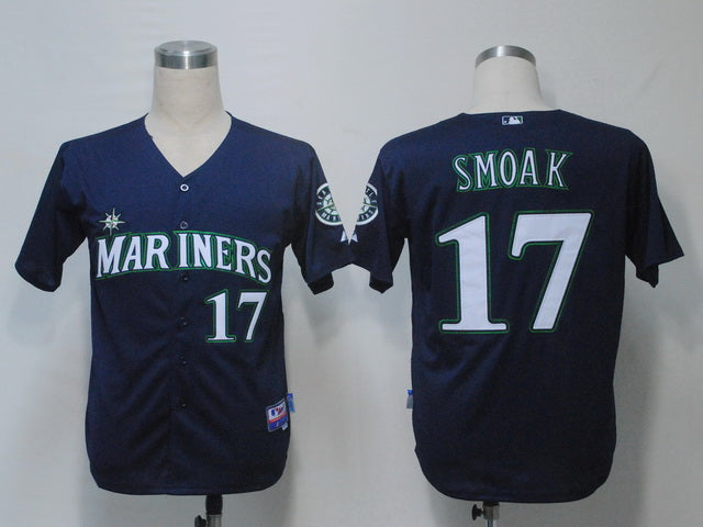 Custom Fan-Made Justin Smoak Seattle Mariners #17 Blue Baseball Jersey