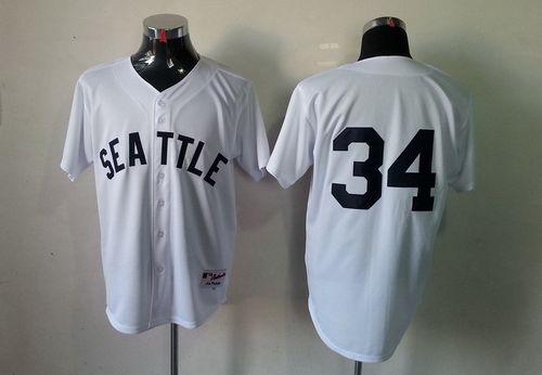 Custom Fan-Made Felix Hernandez Seattle Mariners #34 White 1909 Throwback Turn Back Clock Edition Baseball Jersey