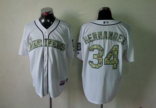 Custom Fan-Made Felix Hernandez Seattle Mariners #34 White USMC Baseball Jersey