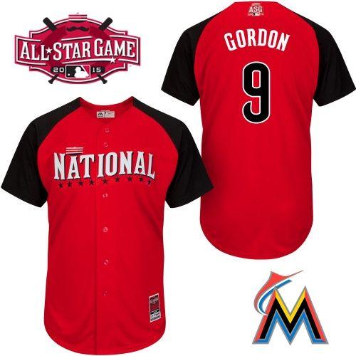 Custom Fan-Made Dee Gordon Miami Marlins #9 Red 2015 All-Star Edition Baseball Jersey