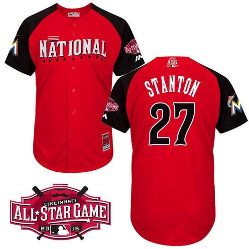 Custom Fan-Made Giancarlo Stanton Miami Marlins #27 Red 2015 All-Star Edition Baseball Jersey