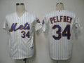 Custom Fan-Made Mike Pelfrey Cream New York Mets #34 Blue Baseball Jersey
