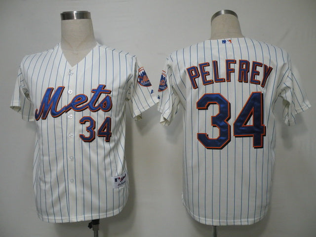 Custom Fan-Made Mike Pelfrey Cream New York Mets #34 Blue Baseball Jersey