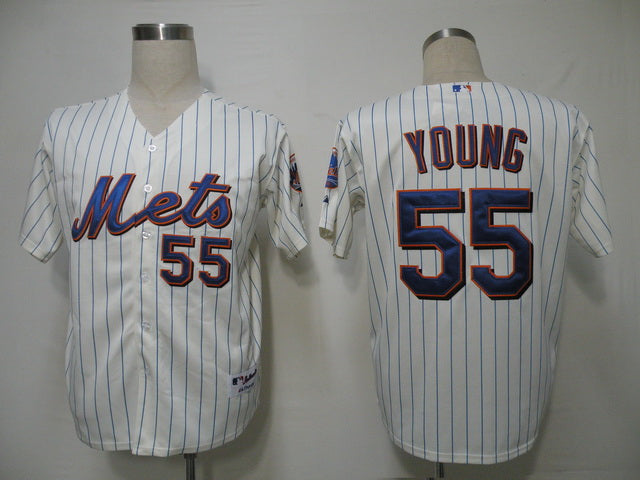 Custom Fan-Made Chris Young Cream New York Mets #55 Blue Baseball Jersey