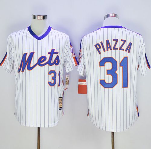 Custom Fan-Made Mike Piazza New York Mets #31 White Throwback Baseball Jersey