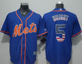Custom Fan-Made David Wright USA Flag New York Mets #5 Blue Baseball Jersey