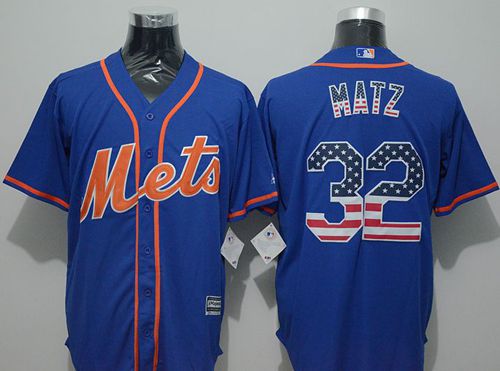 Custom Fan-Made Steven Matz USA Flag New York Mets #32 Blue Baseball Jersey