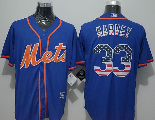 Custom Fan-Made Matt Harvey USA Flag New York Mets #33 Blue Baseball Jersey