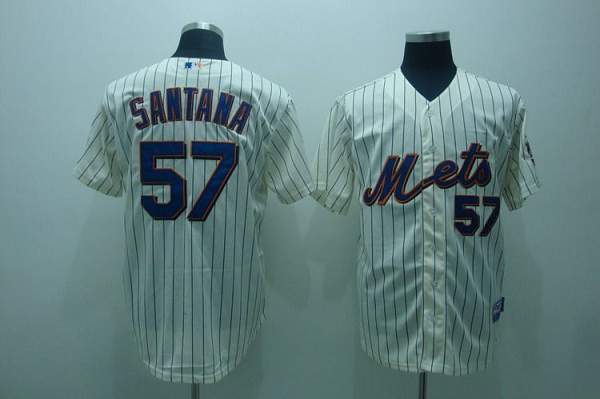 Custom Fan-Made Johan Santana Cream New York Mets #57 Blue Baseball Jersey