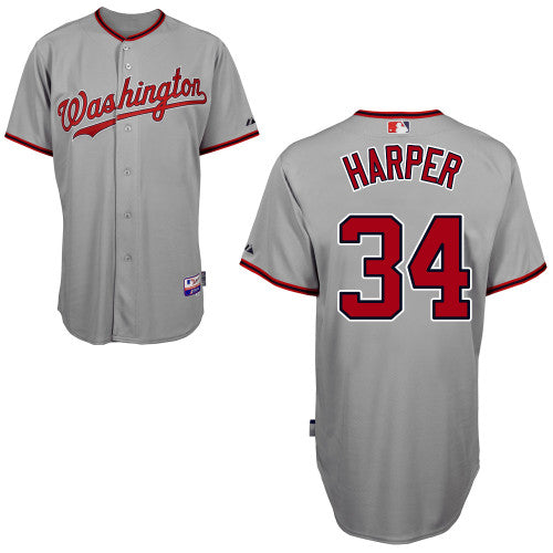 Custom Fan-Made Bryce Harper Washington Nationals #34 Grey Baseball Jersey