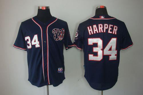 Custom Fan-Made Bryce Harper Washington Nationals #34 Blue Baseball Jersey