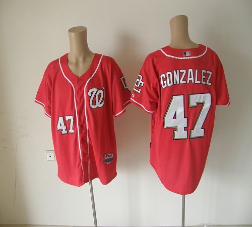Custom Fan-Made Gio Gonzalez Washington Nationals #47 Red Baseball Jersey