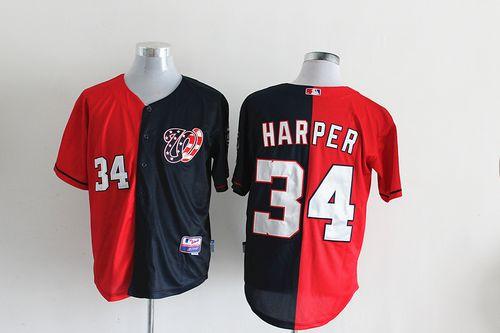 Custom Fan-Made Bryce Harper Blue/Red Split Washington Nationals #34 Baseball Jersey
