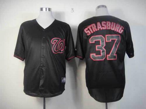 Custom Fan-Made Stephen Strasburg Washington Nationals #37 Black Baseball Jersey