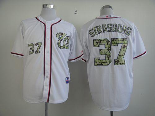 Custom Fan-Made Stephen Strasburg Washington Nationals #37 White USMC Baseball Jersey