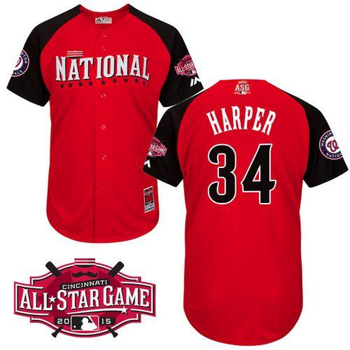 Custom Fan-Made Bryce Harper Washington Nationals #34 Red 2015 All-Star Edition Baseball Jersey