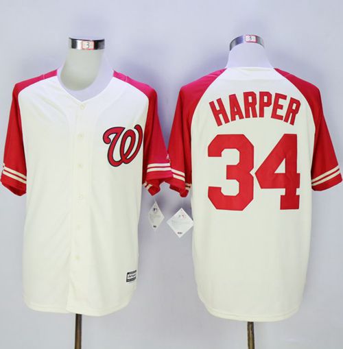 Custom Fan-Made Bryce Harper Cream/Red Exclusive Washington Nationals #34 Baseball Jersey