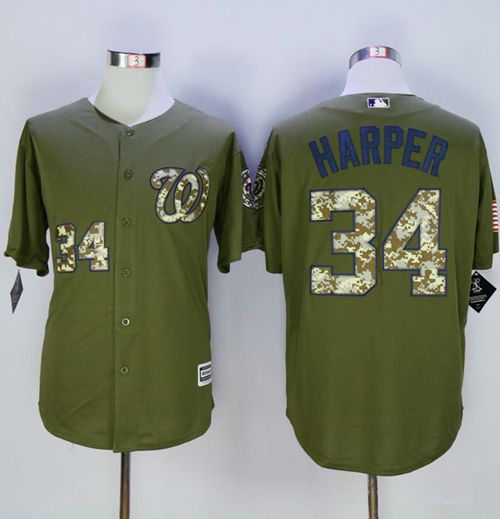 Custom Fan-Made Bryce Harper Camo Washington Nationals #34 Green Baseball Jersey