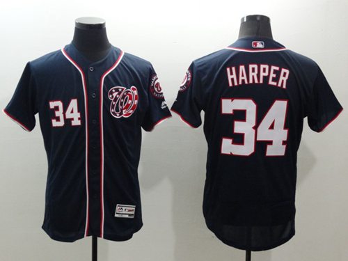 Custom Fan-Made Bryce Harper Washington Nationals #34 Blue Baseball Jersey