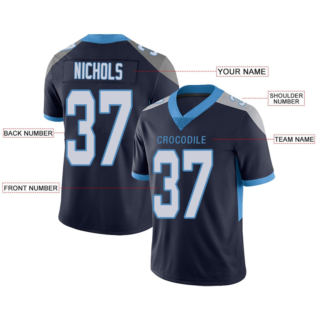 Custom navy football jersey detail | GameDay Jerseys