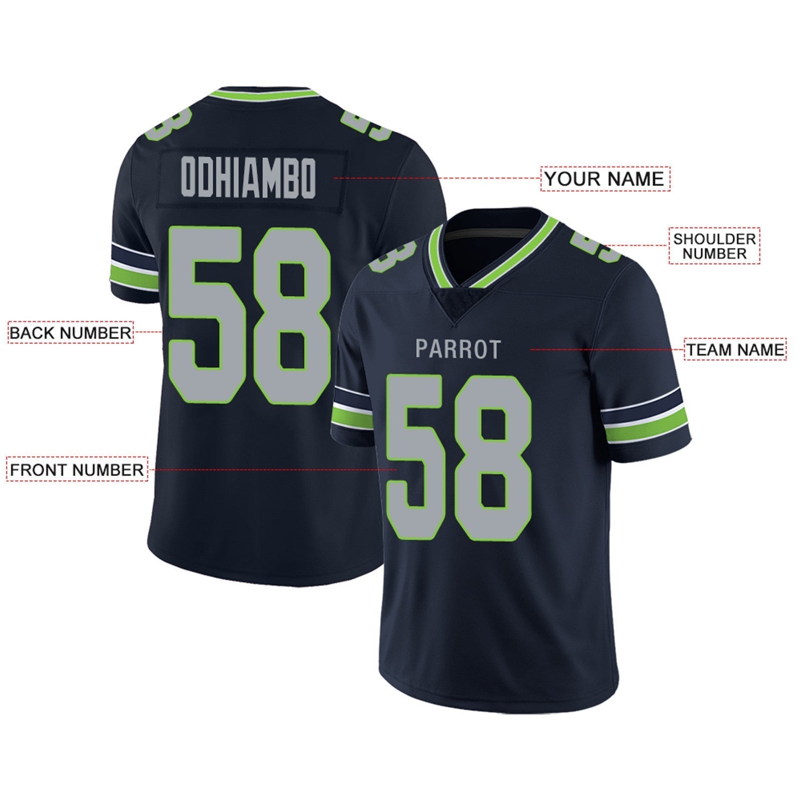 Custom navy football jersey full view | GameDay Jerseys
