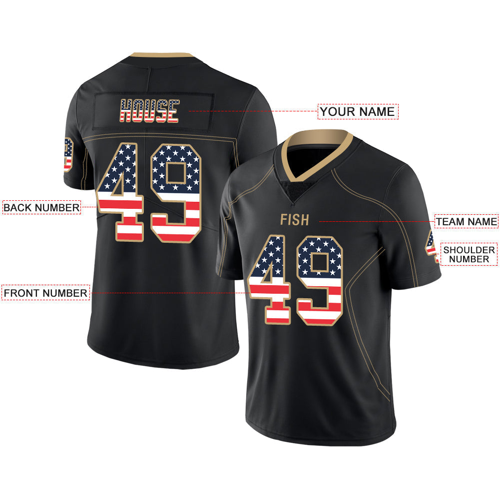 Custom black football jersey front view | GameDay Jerseys