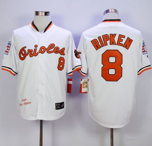 Custom Fan-Made Cal Ripken Baltimore Orioles #8 White 1989 Throwback Baseball Jersey