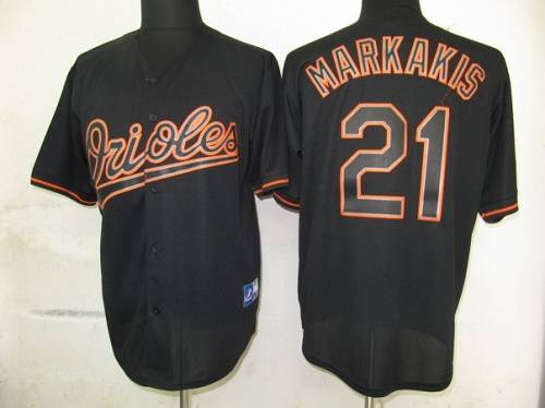 Custom Fan-Made Nick Markakis Baltimore Orioles #21 Black Baseball Jersey