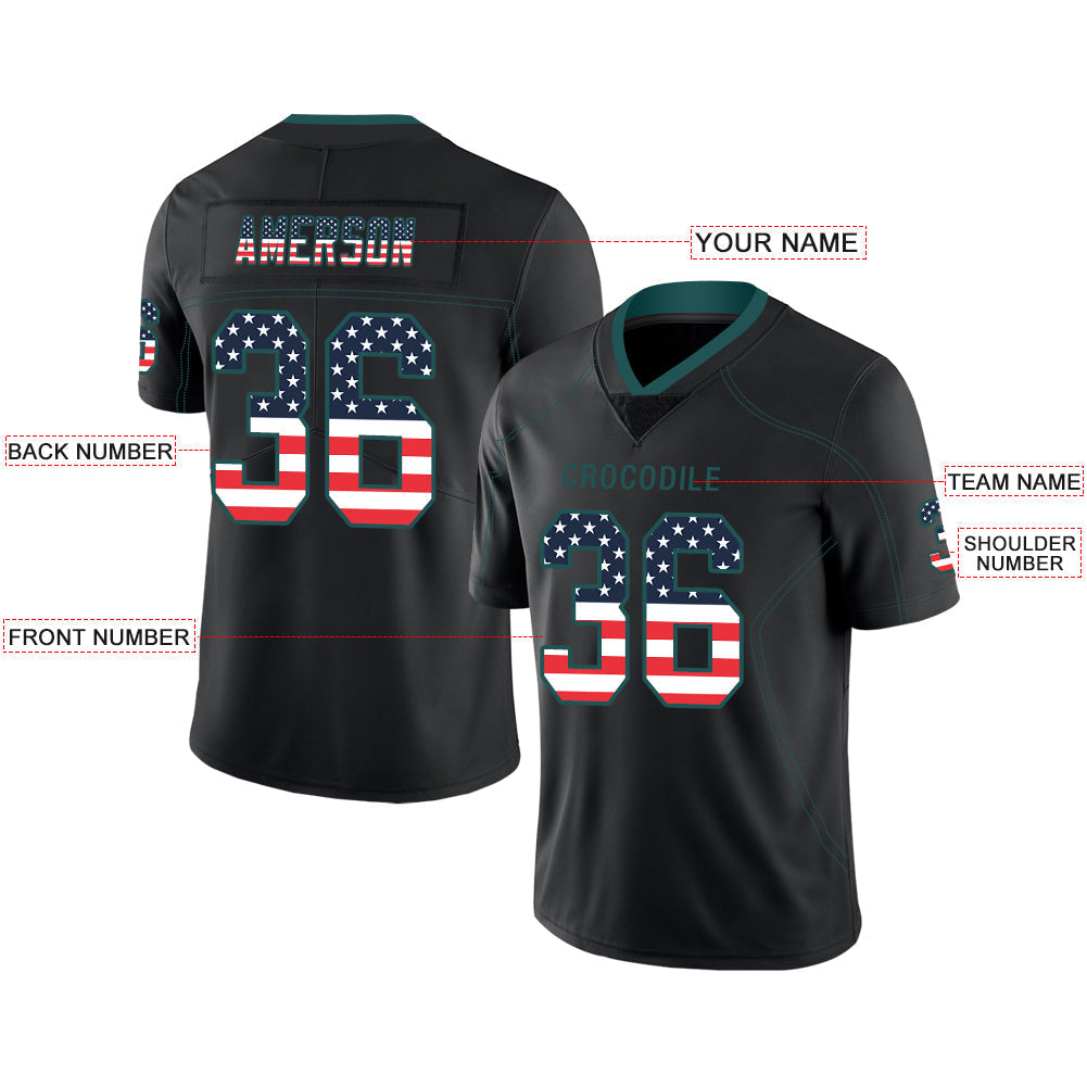Custom black football jersey front view | GameDay Jerseys