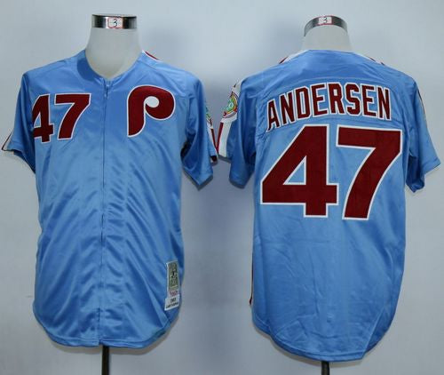 Custom Fan-Made Larry Andersen Philadelphia Phillies #47 Blue Throwback Baseball Jersey