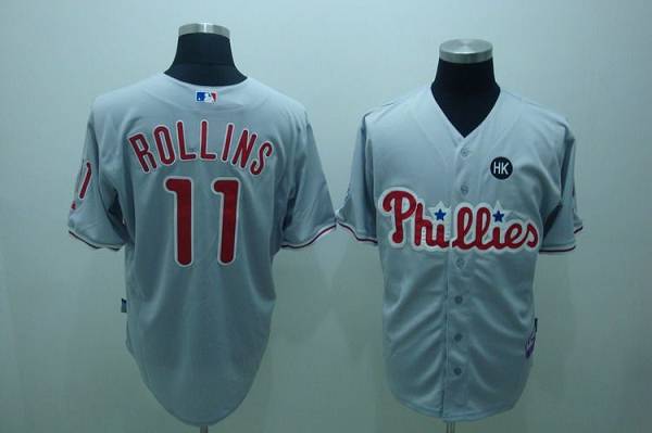 Custom Fan-Made Jimmy Rollins Philadelphia Phillies #11 Grey Baseball Jersey