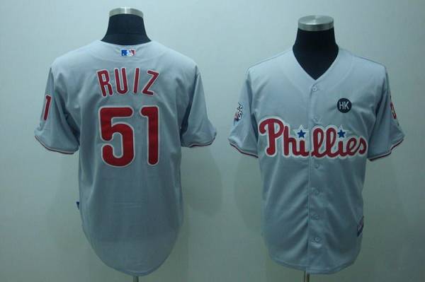 Custom Fan-Made Carlos Ruiz Philadelphia Phillies #51 Grey Baseball Jersey