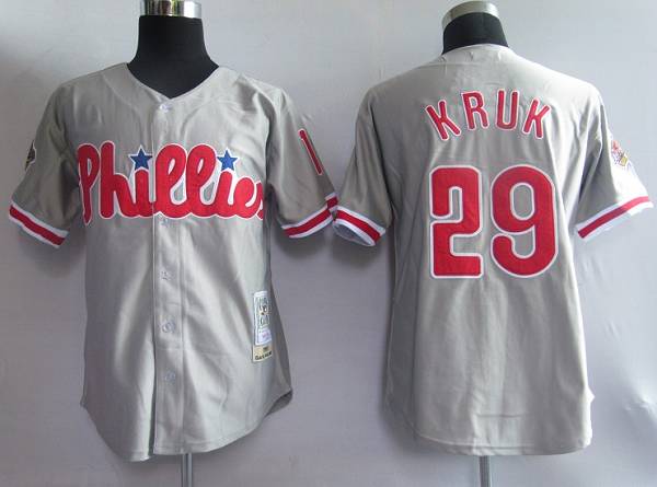 Custom Fan-Made John Kruk Philadelphia Phillies #29 Grey Throwback Baseball Jersey