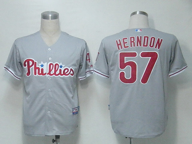 Custom Fan-Made David Herndon Philadelphia Phillies #57 Grey Baseball Jersey