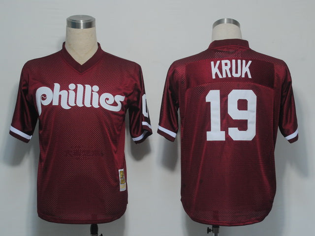 Custom Fan-Made John Kruk Philadelphia Phillies #19 Red 1991 Baseball Jersey
