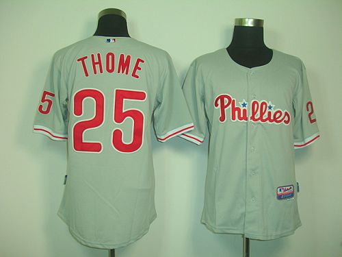 Custom Fan-Made Jim Thome Philadelphia Phillies #25 Grey Baseball Jersey