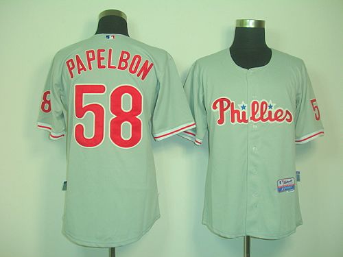 Custom Fan-Made Jonathan Papelbon Philadelphia Phillies #58 Grey Baseball Jersey