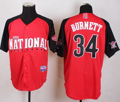 Custom Fan-Made Burnett Pittsburgh Pirates #34 Red 2015 All-Star Edition Baseball Jersey