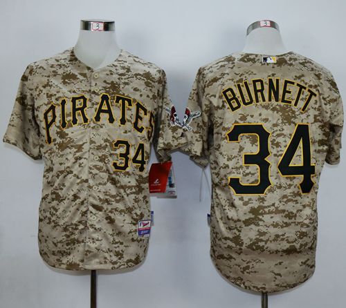 Custom Fan-Made Burnett Camo Pittsburgh Pirates #34 Baseball Jersey
