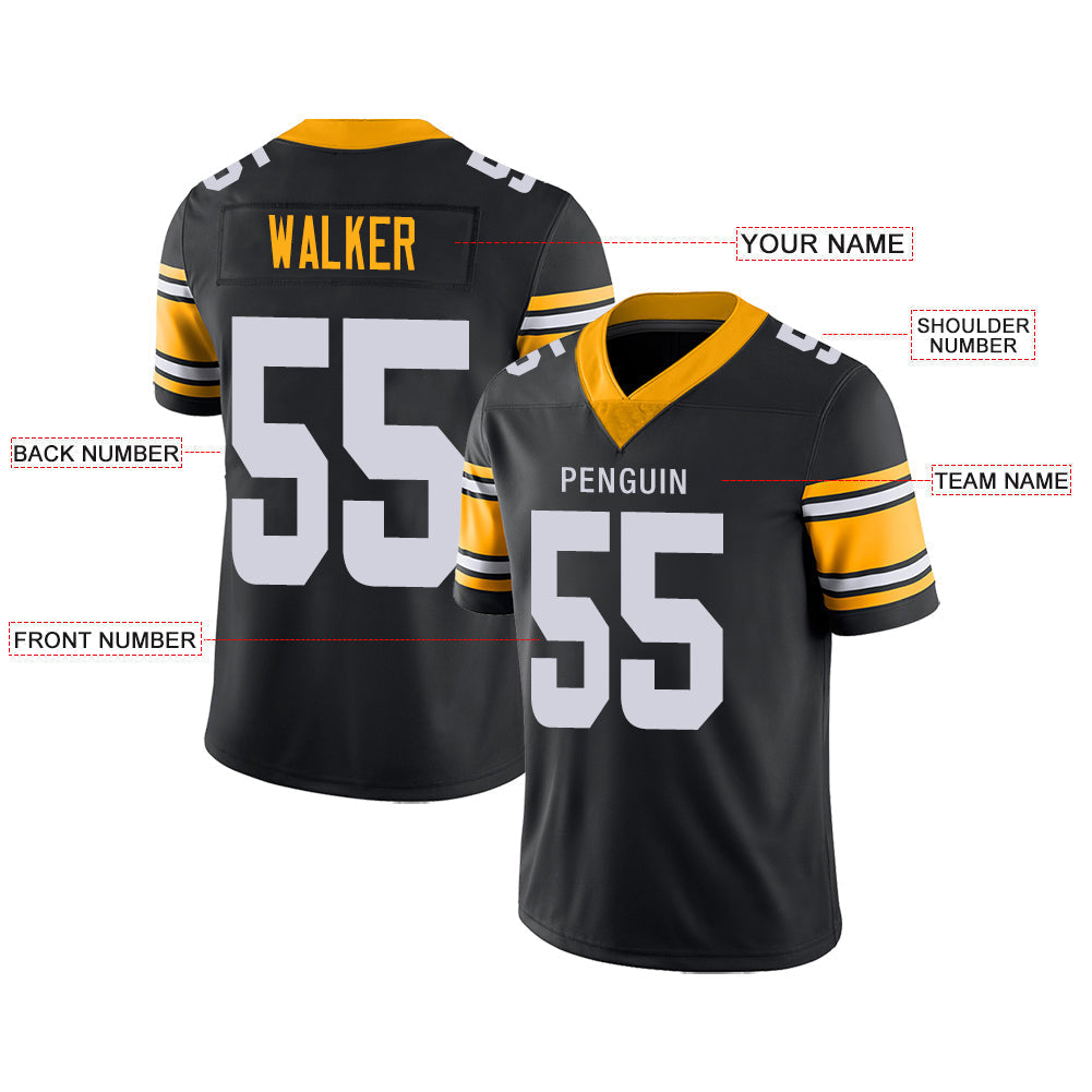 Custom black football jersey front view | GameDay Jerseys